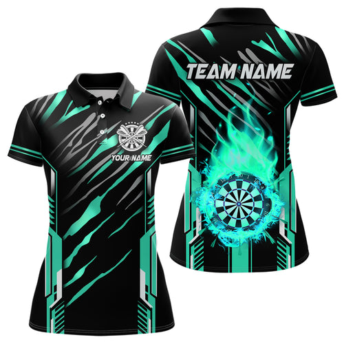 3D Darts Board Fire Flame Custom Dart Shirts For Women, Best Dart League Jerseys Team Uniform | Cyan TDM3075