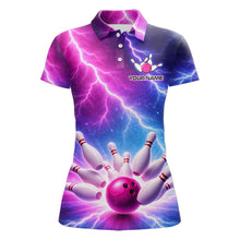 Load image into Gallery viewer, Custom Thunder Lightning Blue And Pink Bowling Shirt For Women, Bowling Team Jersey Polo &amp; 1/4 Zip TDM6190
