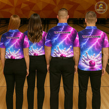 Load image into Gallery viewer, Custom Thunder Lightning Blue And Pink Bowling Shirt For Women, Bowling Team Jersey Polo &amp; 1/4 Zip TDM6190