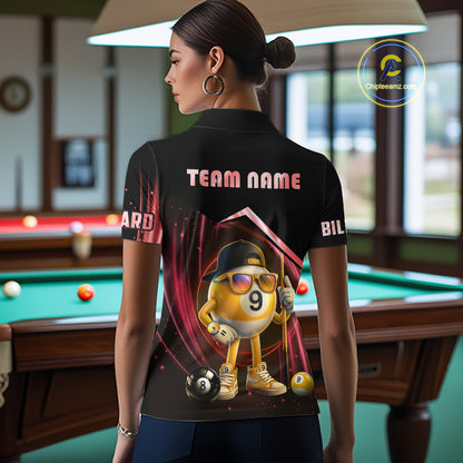 Red Funny 9 Ball Billiard Shirt For Women Custom Pool Team Shirt, Billiard Jersey Polo & 1/4 Zip TDM6614