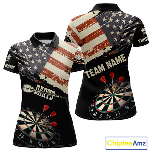 Grunge Vintage American Flag Custom Retro Dart Shirts For Women, Pride Team Patriotic Dart Jerseys TDM4266