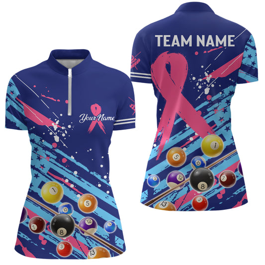 Breast Cancer American Flag Custom Billiard Shirts For Women, Billiard Balls Jerseys, Gift For Pooler TDM2355