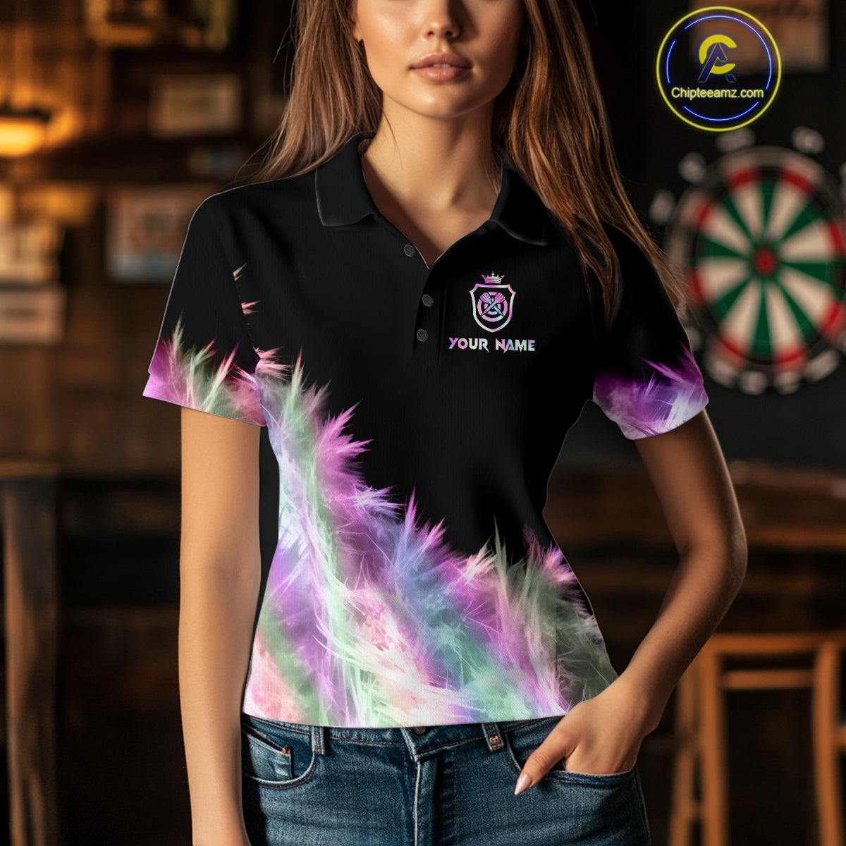 Icy Holographic Light Womens Darts Polo & Quarter Zip Shirts Custom Dart Shirt For Team Darts Jersey TDM5324