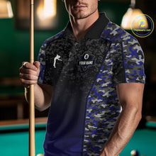 Load image into Gallery viewer, Navy Blue Camo 8 Ball Billiard Shirt For Men Custom Pool Team Shirt, Billiard Jersey Polo &amp; 1/4 Zip TDM5580