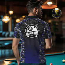 Load image into Gallery viewer, Navy Blue Camo 8 Ball Billiard Shirt For Men Custom Pool Team Shirt, Billiard Jersey Polo &amp; 1/4 Zip TDM5580