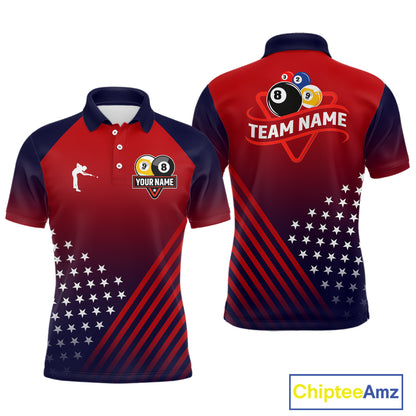 Personalized US Flag Billiard 8 Ball & 9 Ball Pool Polo, 1/4 Zip For Men, Billiard Team Jersey TDM3800