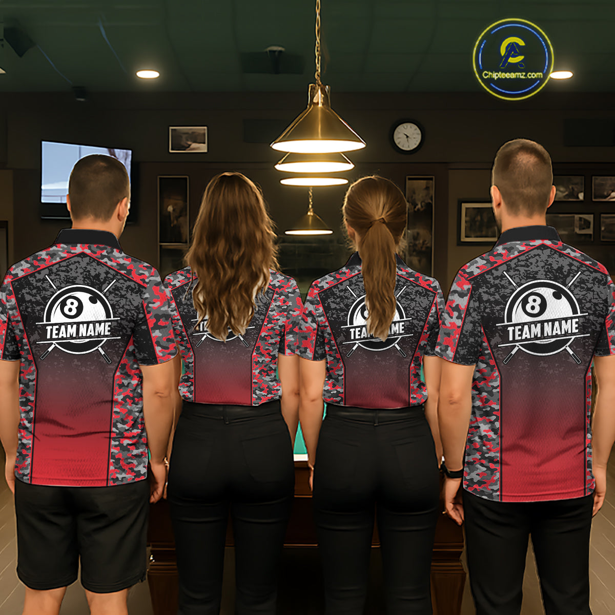 Red Camo 8 Ball Billiard Shirt For Women Custom Pool Team Shirt, Billiard Jersey Polo & 1/4 Zip TDM6200