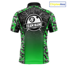 Load image into Gallery viewer, Green Camo 8 Ball Billiard Shirt For Men Custom Pool Team Shirt, Billiard Jersey Polo &amp; 1/4 Zip TDM6201