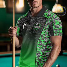 Load image into Gallery viewer, Green Camo 8 Ball Billiard Shirt For Men Custom Pool Team Shirt, Billiard Jersey Polo &amp; 1/4 Zip TDM6201