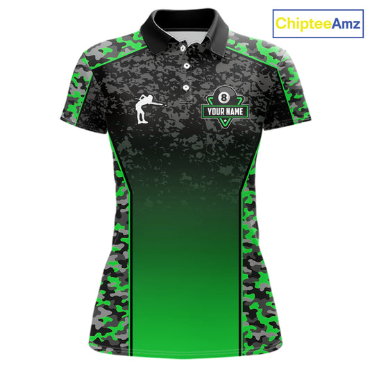Green Camo 8 Ball Billiard Shirt For Women Custom Pool Team Shirt, Billiard Jersey Polo & 1/4 Zip TDM6201