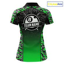 Load image into Gallery viewer, Green Camo 8 Ball Billiard Shirt For Women Custom Pool Team Shirt, Billiard Jersey Polo &amp; 1/4 Zip TDM6201