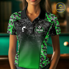 Load image into Gallery viewer, Green Camo 8 Ball Billiard Shirt For Women Custom Pool Team Shirt, Billiard Jersey Polo &amp; 1/4 Zip TDM6201