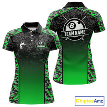 Load image into Gallery viewer, Green Camo 8 Ball Billiard Shirt For Women Custom Pool Team Shirt, Billiard Jersey Polo &amp; 1/4 Zip TDM6201