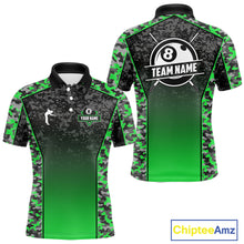 Load image into Gallery viewer, Green Camo 8 Ball Billiard Shirt For Men Custom Pool Team Shirt, Billiard Jersey Polo &amp; 1/4 Zip TDM6201