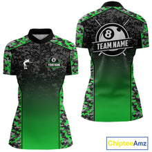 Load image into Gallery viewer, Green Camo 8 Ball Billiard Shirt For Women Custom Pool Team Shirt, Billiard Jersey Polo &amp; 1/4 Zip TDM6201