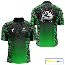 Load image into Gallery viewer, Green Camo 8 Ball Billiard Shirt For Men Custom Pool Team Shirt, Billiard Jersey Polo &amp; 1/4 Zip TDM6201