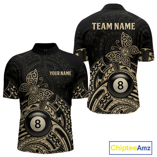 Custom Black And Gold Tribal Butterfly Billiard Shirts For Men | 8 Ball Pool Team Jerseys TDM4688