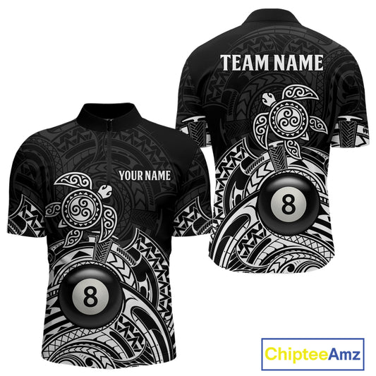 Custom White Black Tribal Turtle Billiard Shirts For Men | 8 Ball Pool Team Jerseys TDM4690