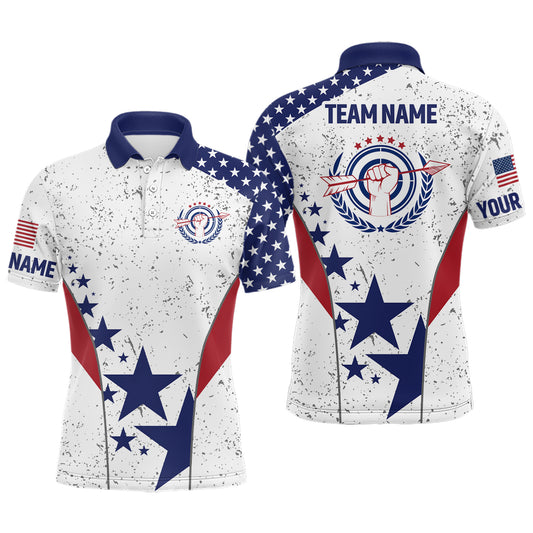 Personalized Grunge US Flag Archery Polo Shirts For Men Custom Patriotic Archery Jerseys TDM0644