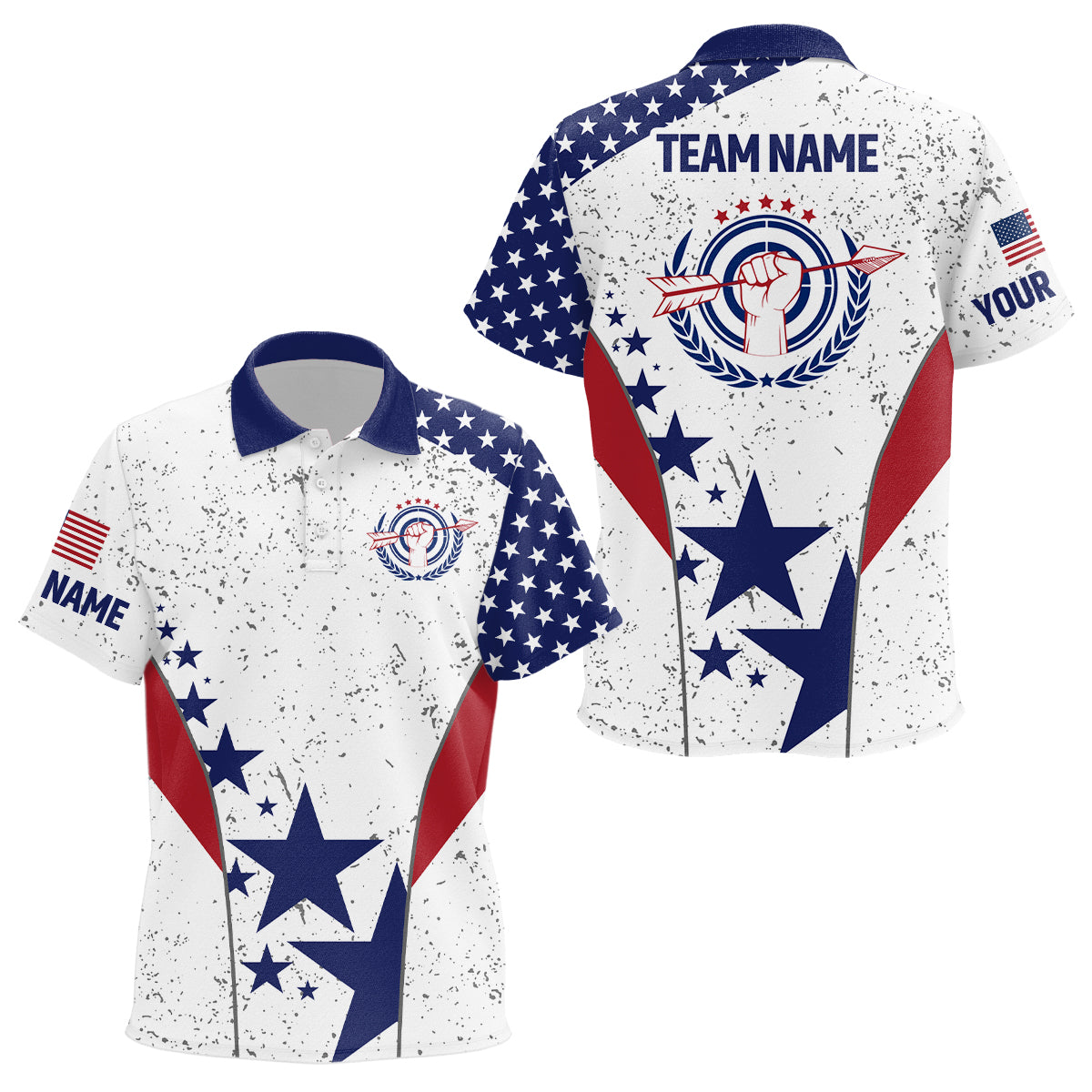 Personalized Grunge US Flag Archery Polo Shirts For Kid Custom Patriotic Archery Jerseys TDM0644