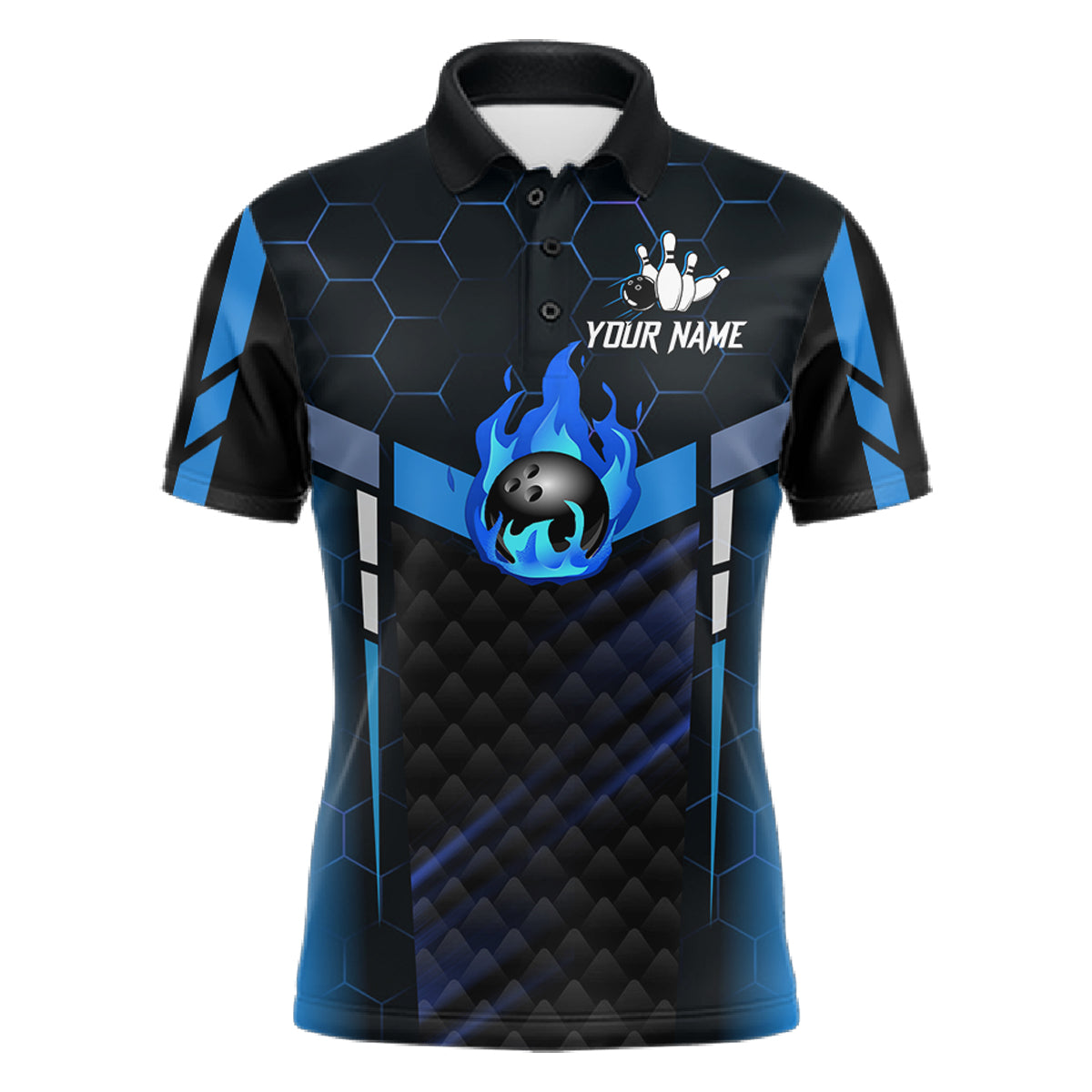 Black And Blue Bowling Jersey For Men Custom Flame Bowling Shirt Team Polo & Quarter Zip TDM5823