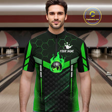 Load image into Gallery viewer, Black And Green Bowling Jersey For Men Custom Flame Bowling Shirt Team Polo &amp; Quarter Zip TDM5825