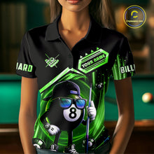 Load image into Gallery viewer, Green Funny 8 Ball Billiard Shirt For Women Custom Pool Team Shirt, Billiard Jersey Polo &amp; 1/4 Zip TDM5833