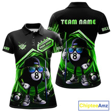 Load image into Gallery viewer, Green Funny 8 Ball Billiard Shirt For Women Custom Pool Team Shirt, Billiard Jersey Polo &amp; 1/4 Zip TDM5833
