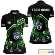 Load image into Gallery viewer, Green Funny 8 Ball Billiard Shirt For Women Custom Pool Team Shirt, Billiard Jersey Polo &amp; 1/4 Zip TDM5833