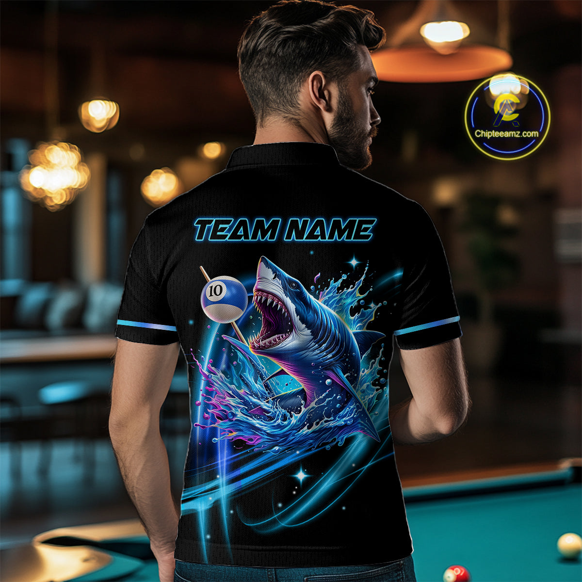 Blue 8 Ball & 10 Ball Pool Billiard Shark Polo & Quarter Zip For Men Custom Team Billiard Jerseys TDM4090