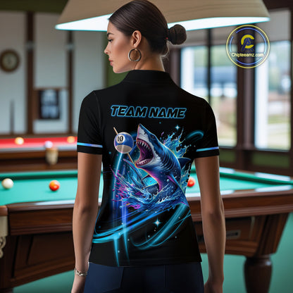 Blue 8 Ball & 10 Ball Pool Billiard Shark Polo & Quarter Zip For Women Custom Team Billiard Jerseys TDM4090