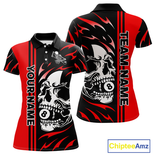 Personalized Red 8 Ball Skull Billiard Shirt For Women Custom Pool Team Jersey, Billiard Outfit TDM4459