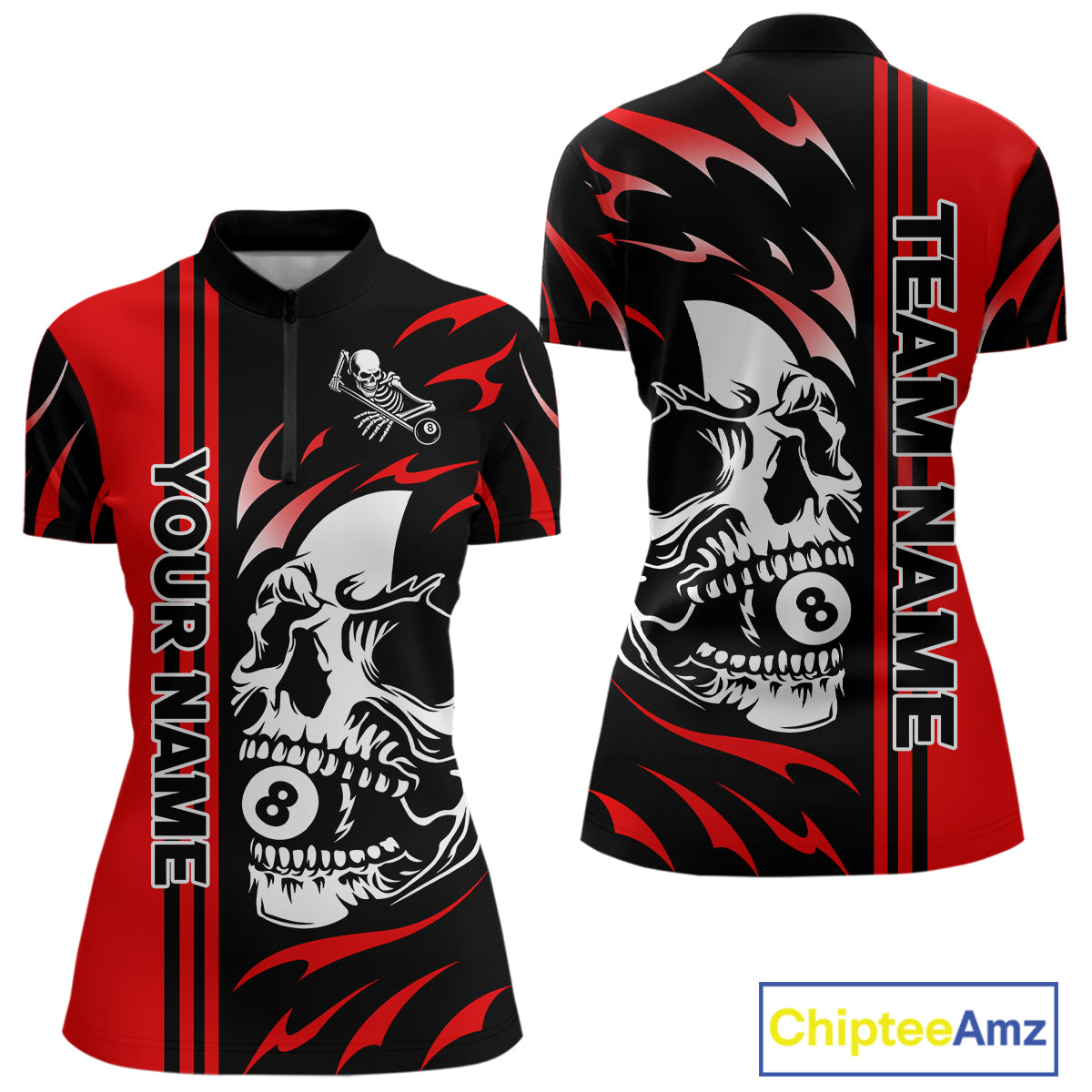 Personalized Red 8 Ball Skull Billiard Shirt For Women Custom Pool Team Jersey, Billiard Outfit TDM4459
