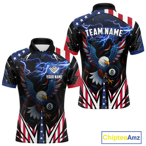 American Flag Eagle 8 Ball Pool Lightning Billiard Shirt For Men Custom Patriotic Billiard Jersey TDM4704