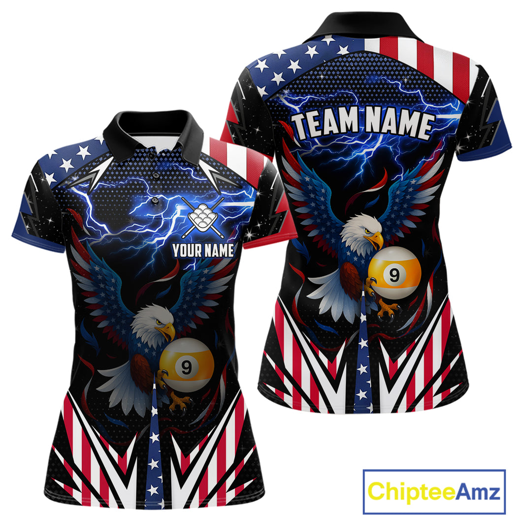 American Flag Eagle 9 Ball Pool Lightning Billiard Shirt For Women Custom Patriotic Billiard Jersey TDM4705