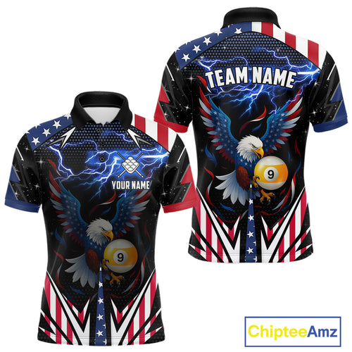 American Flag Eagle 9 Ball Pool Lightning Billiard Shirt For Men Custom Patriotic Billiard Jersey TDM4705