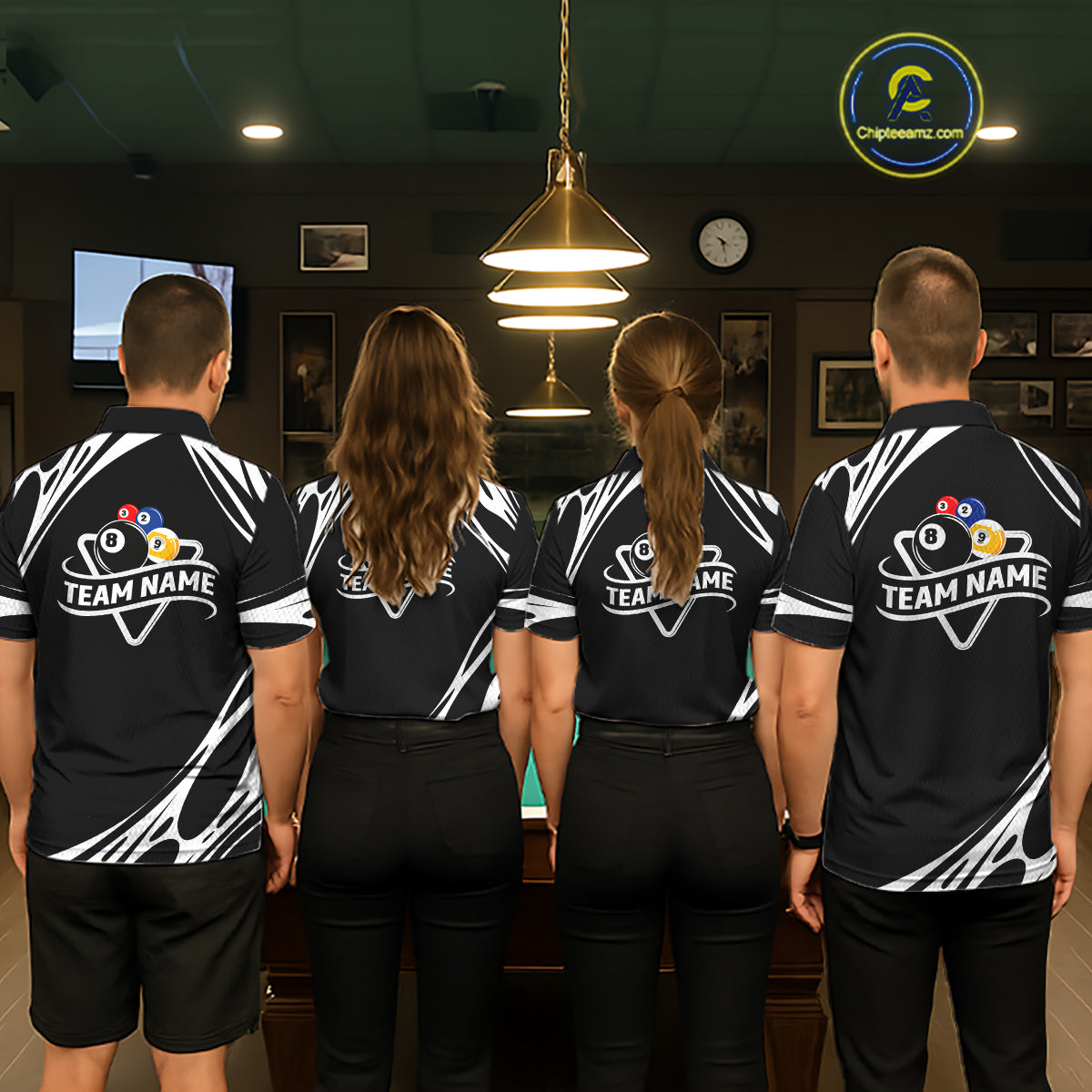 Personalized 8 Ball & 9 Ball Pool Billiard Polo, 1/4 Zip For Men Custom Team Billiard Jersey |White TDM5600