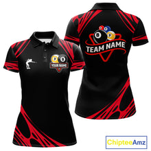 Load image into Gallery viewer, Personalized 8 Ball &amp; 9 Ball Pool Billiard Polo, 1/4 Zip For Women Custom Team Billiard Jersey |Red TDM5601
