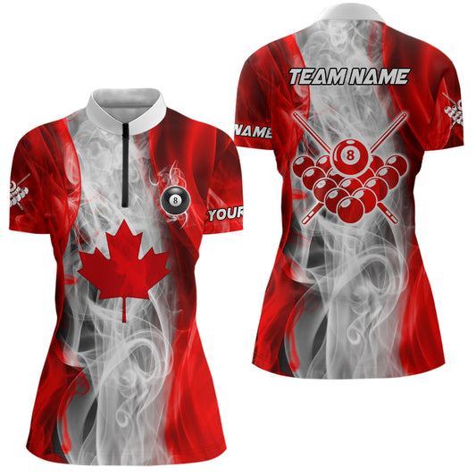 Personalized Billiard Smoke Canadian Flag Women Quarter-Zip Shirts Patriotic Billiard Shirts TDM0666