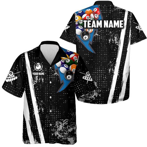 Personalized Retro Grunge Hawaiian Billiard Shirts, 8 Ball Pool Team Jerseys For Men & Women |Blue TDM4715