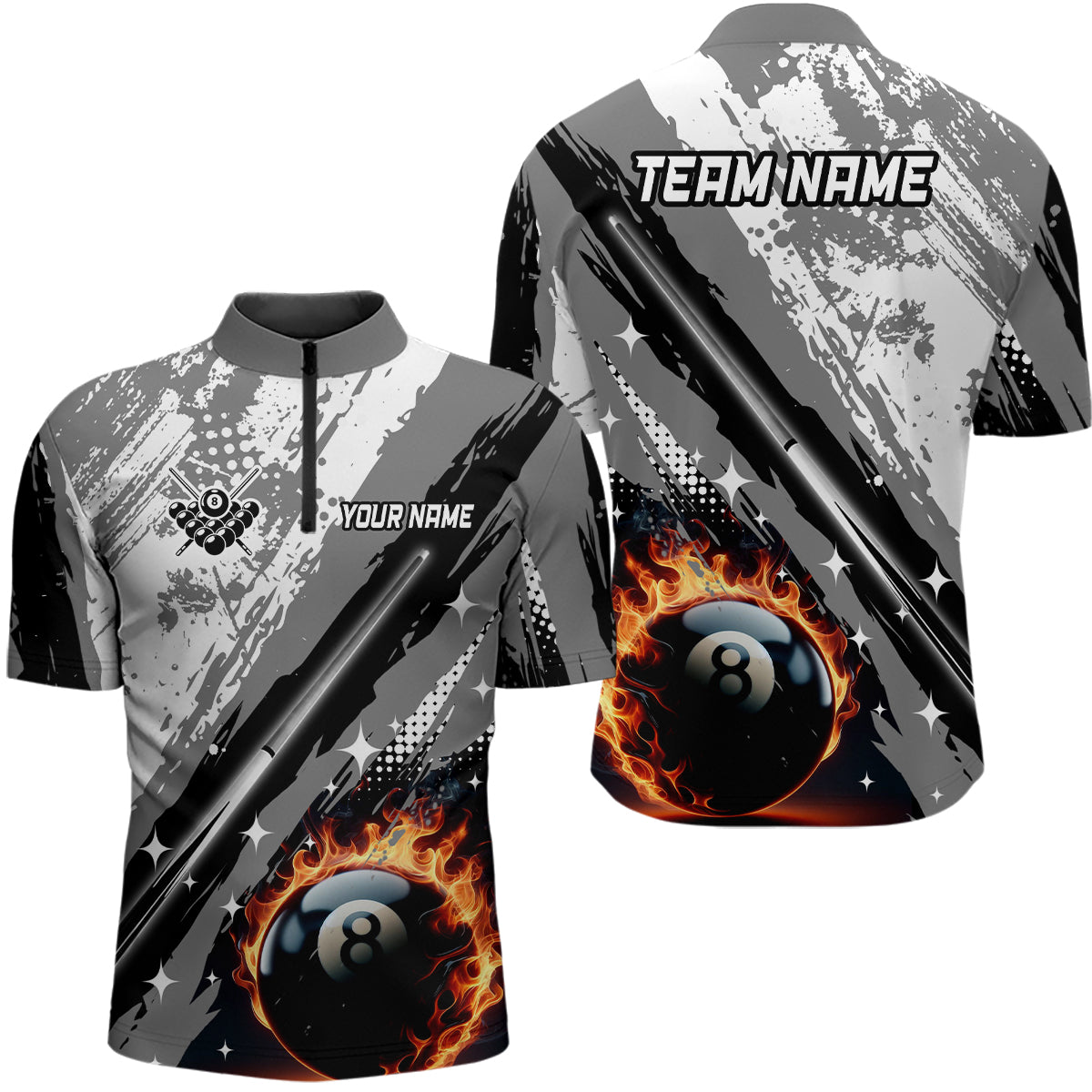 Personalized Billiard 8 Ball Pool Grunge Men Quarter-Zip Shirts, Billiard Jersey |Grey TDM1042