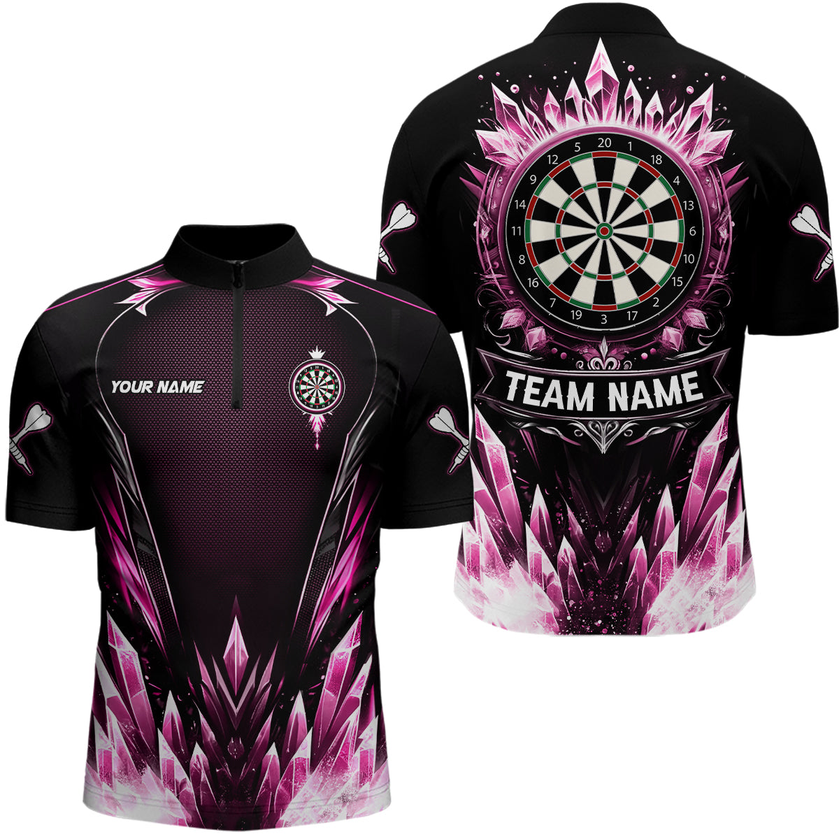Personalized Pink Icy Dartboard Custom Darts Polo & Quarter Zip For Men, Team Dart Jerseys Outfit TDM3672
