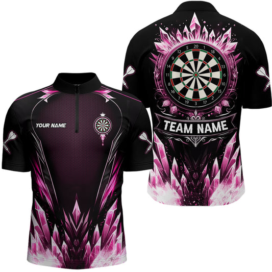 Personalized Pink Icy Dartboard Custom Darts Polo & Quarter Zip For Men, Team Dart Jerseys Outfit TDM3672