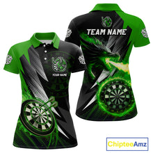 Load image into Gallery viewer, Personalized Striking Black And Green Flaming Dragon Dart Shirts For Women Custom Dart Team Jerseys TDM4299