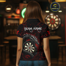Load image into Gallery viewer, Black And Red Dragon Darts Shirt For Women Custom Darts League Team Jersey Polo &amp; Quarter Zip TDM4723