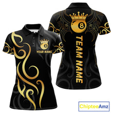 Load image into Gallery viewer, Black And Gold 8 Ball Crown Tribal Billiard Shirt For Women Custom Pool Jersey Billiard Team Shirt TDM4724
