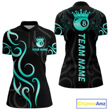 Load image into Gallery viewer, Black And Blue Cyan 8 Ball Crown Billiard Shirt For Women Custom Pool Team Jersey Polo &amp; 1/4 Zip TDM4726