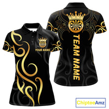 Load image into Gallery viewer, Black And Glowing Gold Dartboard Crown Tribal Darts Shirt For Women Custom Darts Team Jersey TDM4727