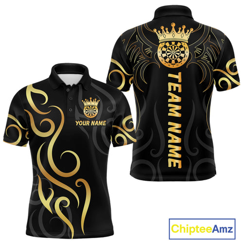 Black And Glowing Gold Dartboard Crown Tribal Darts Shirt For Men Custom Darts Team Jersey TDM4727