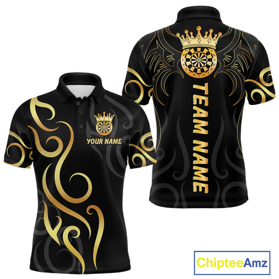 Black And Glowing Gold Dartboard Crown Tribal Darts Shirt For Men Custom Darts Team Jersey TDM4727